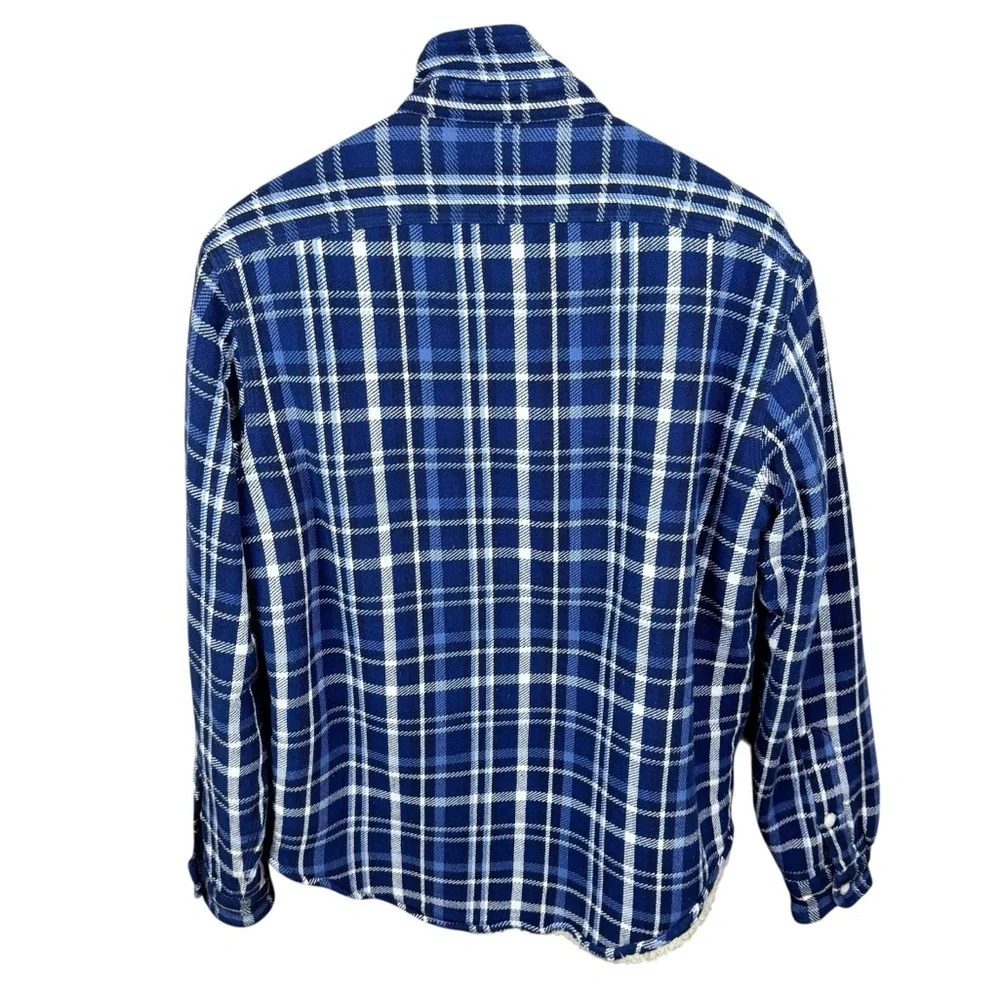 Polo Ralph Lauren Navy & White Check Plaid Classic Fit Sherpa Lined Button Coat